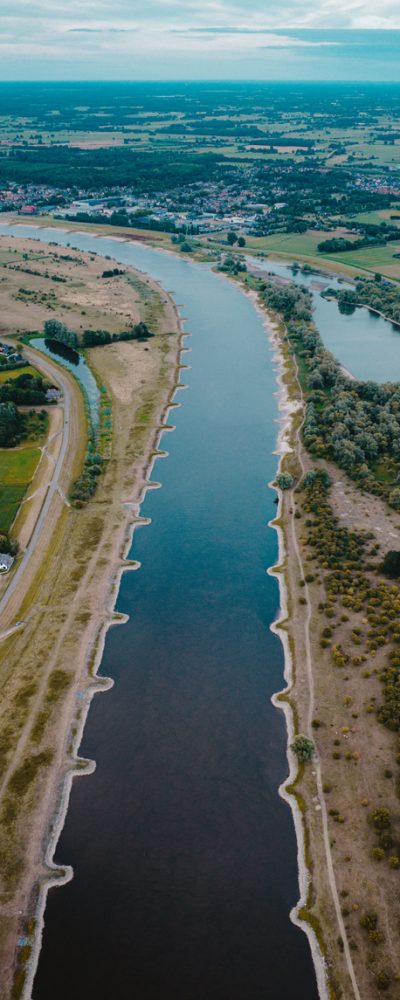 A vertical drone view of IJssel, Wijhe, The Netherlands